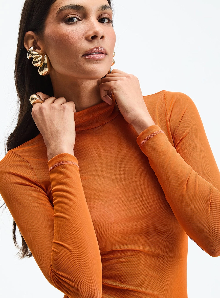Blusa Small Gola Alta E Manga Longa Laranja 3