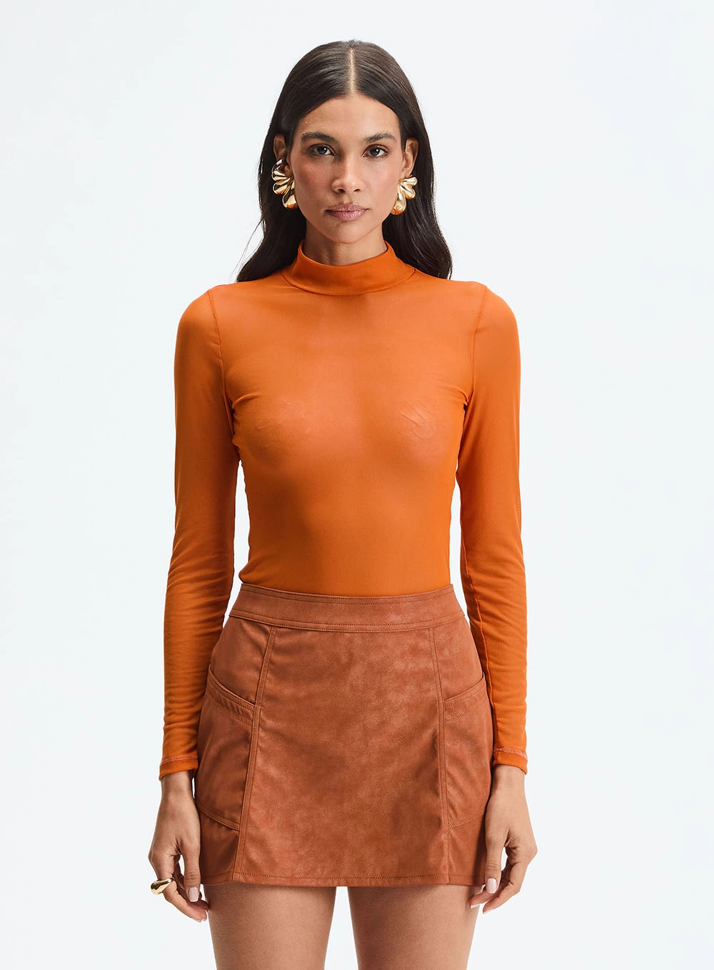 Blusa Small Gola Alta E Manga Longa Laranja 2