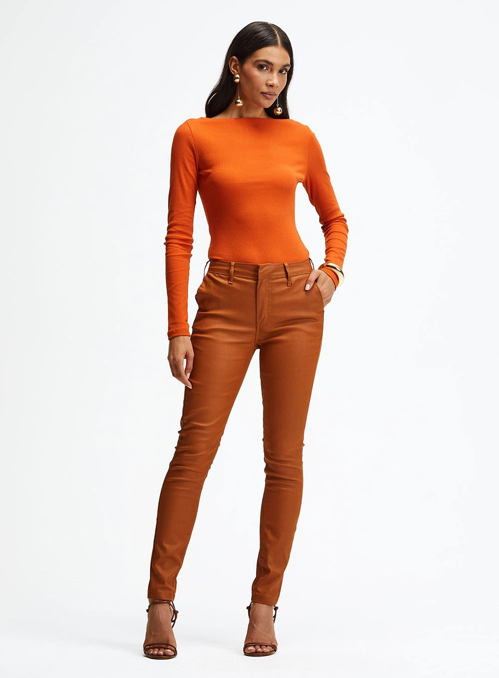 Blusa Canelada Small De Manga Longa Laranja 1