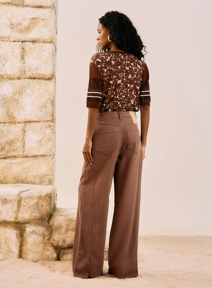 Calça Wide Leg Sarja Marrom 2