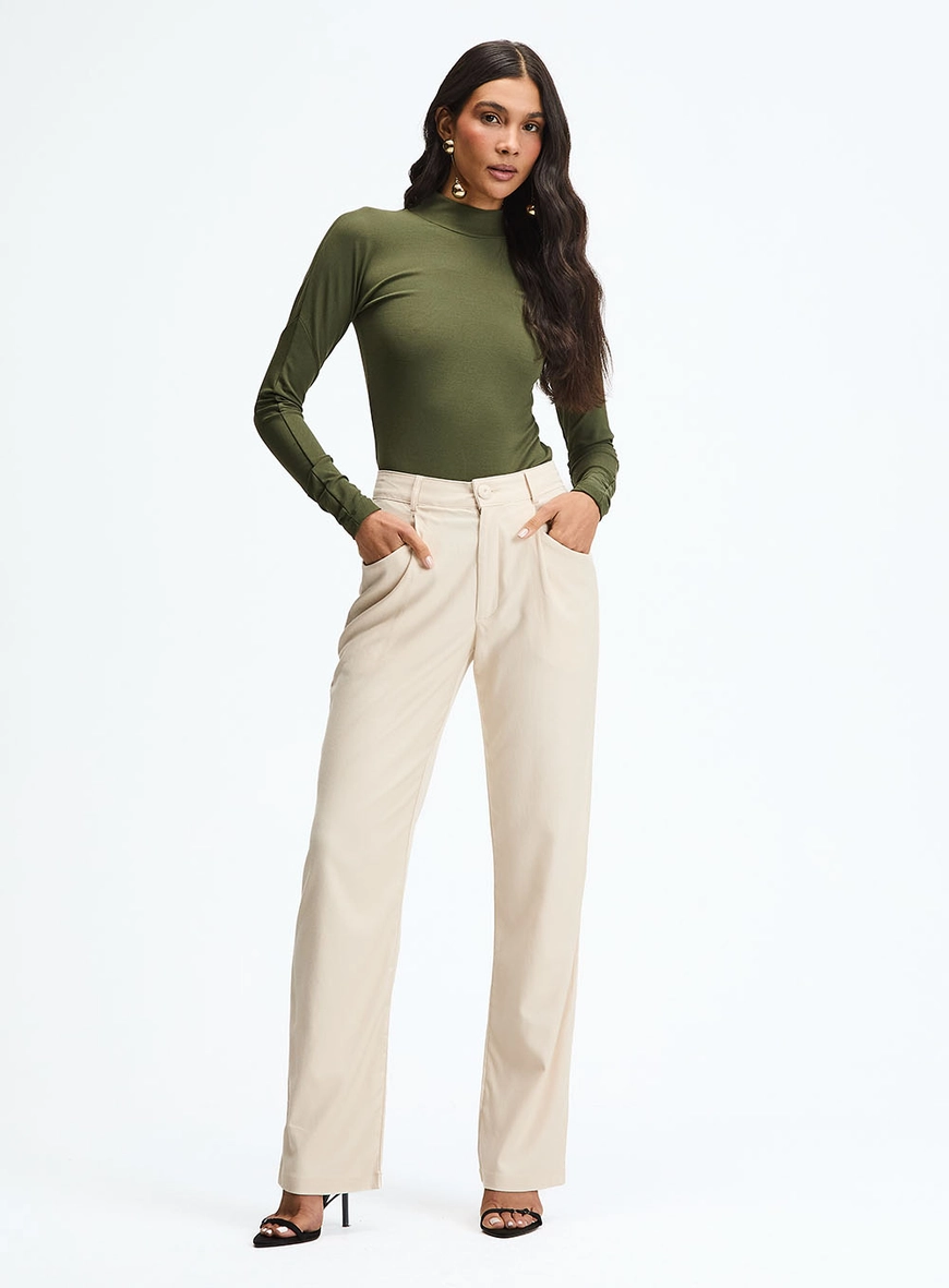 Blusa Slim Canelada Manga Longa E Gola Alta Verde 4