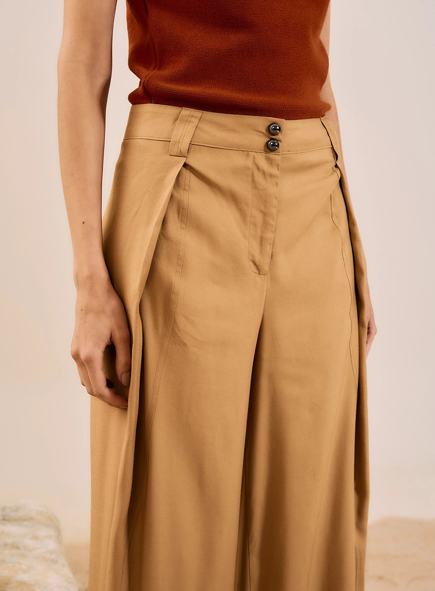 Calça Pantalona Alfaiataria Estruturada Bege 3