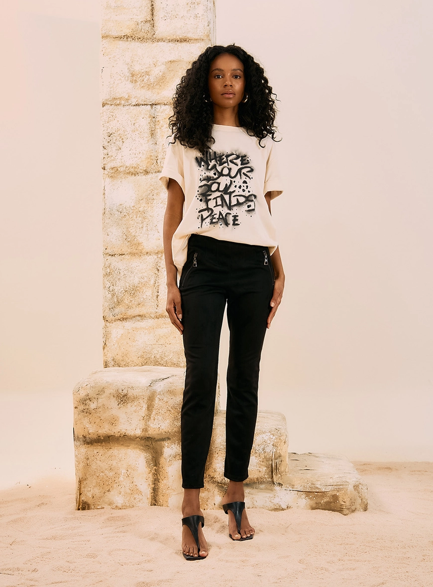 Calça Skinny Em Camurça Preto 1
