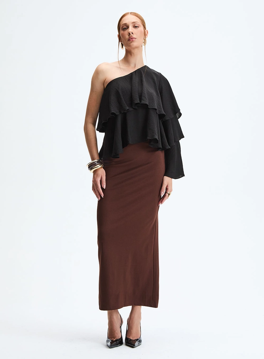 Blusa Godê Assimétrica De Um Ombro Só Preto 4
