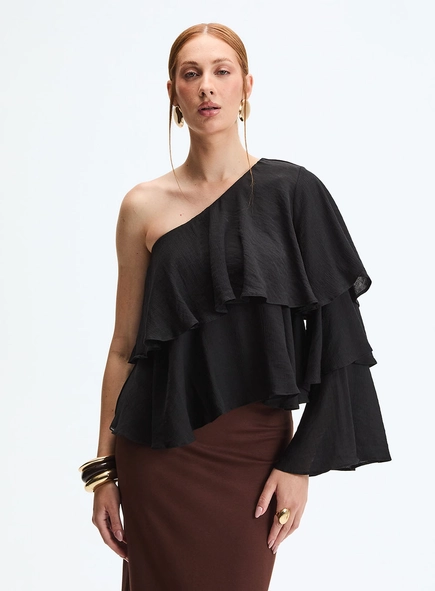 Blusa Godê Assimétrica De Um Ombro Só
