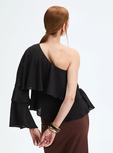 Blusa Godê Assimétrica De Um Ombro Só