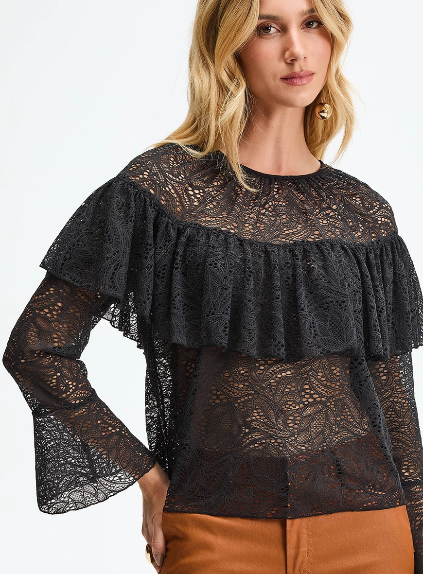 Blusa Renda Manga Longa Preto 3