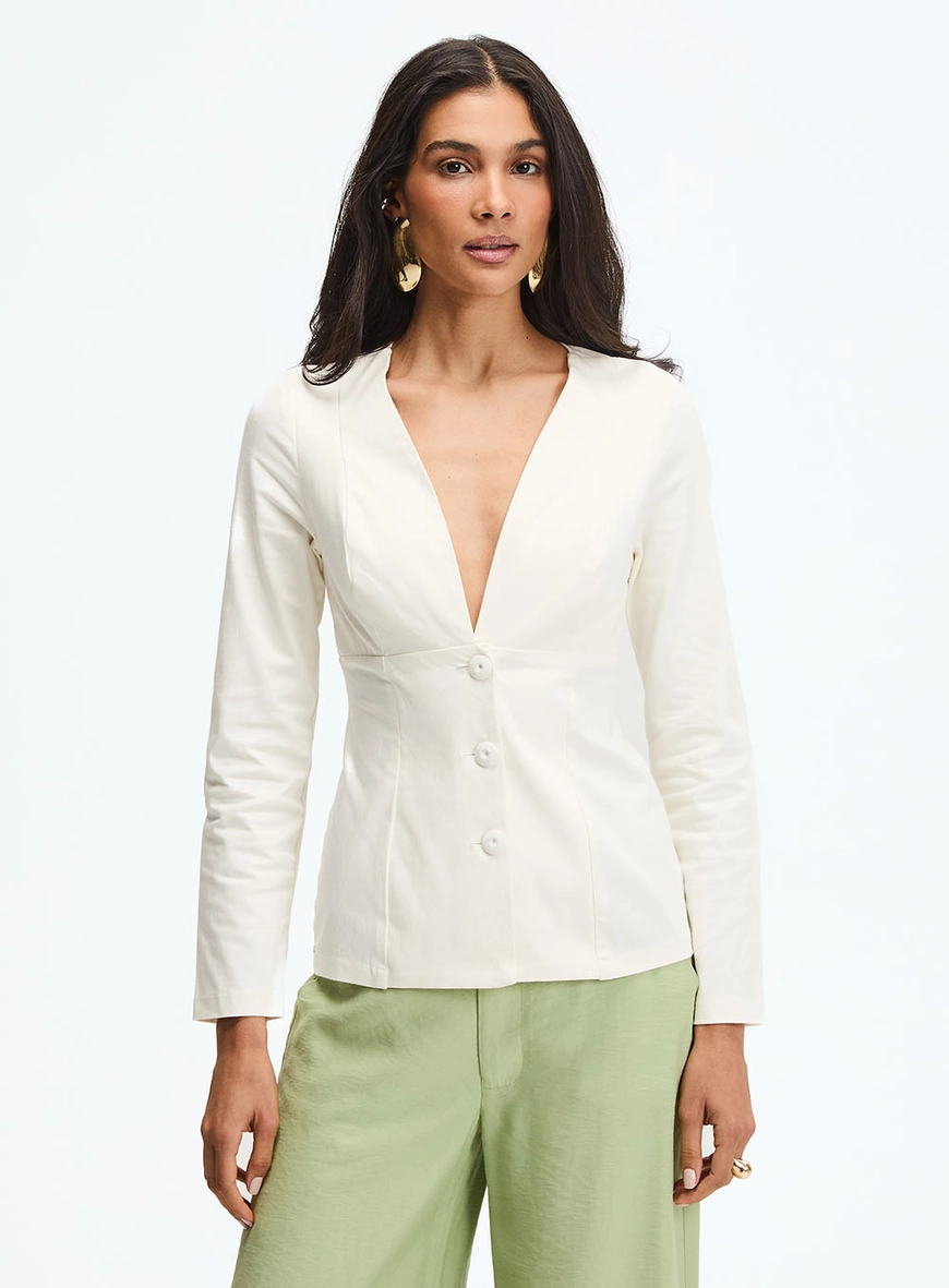 Blusa Alfaiataria Decote V Manga Longa Off Shell 1