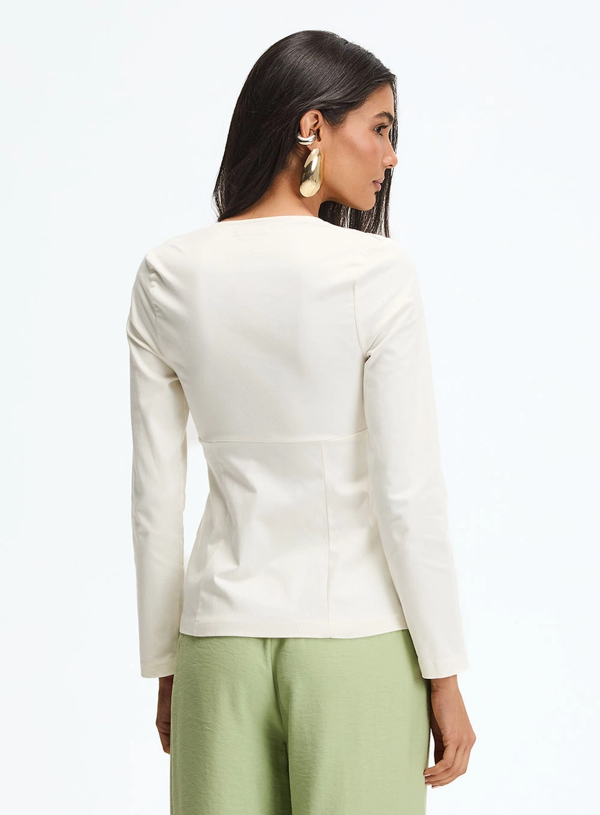 Blusa Alfaiataria Decote V Manga Longa Off Shell 3