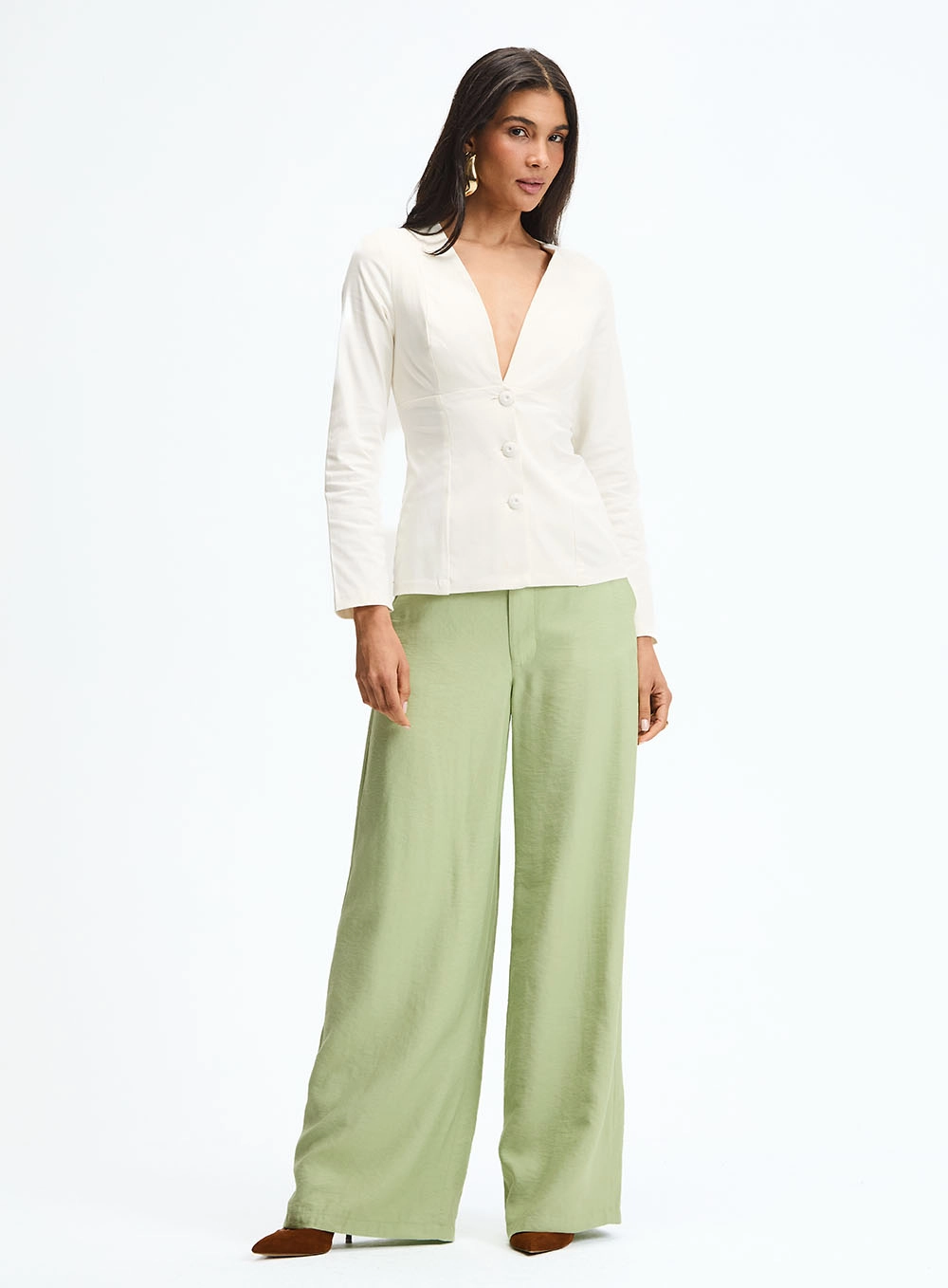 Blusa Alfaiataria Decote V Manga Longa Off Shell 4