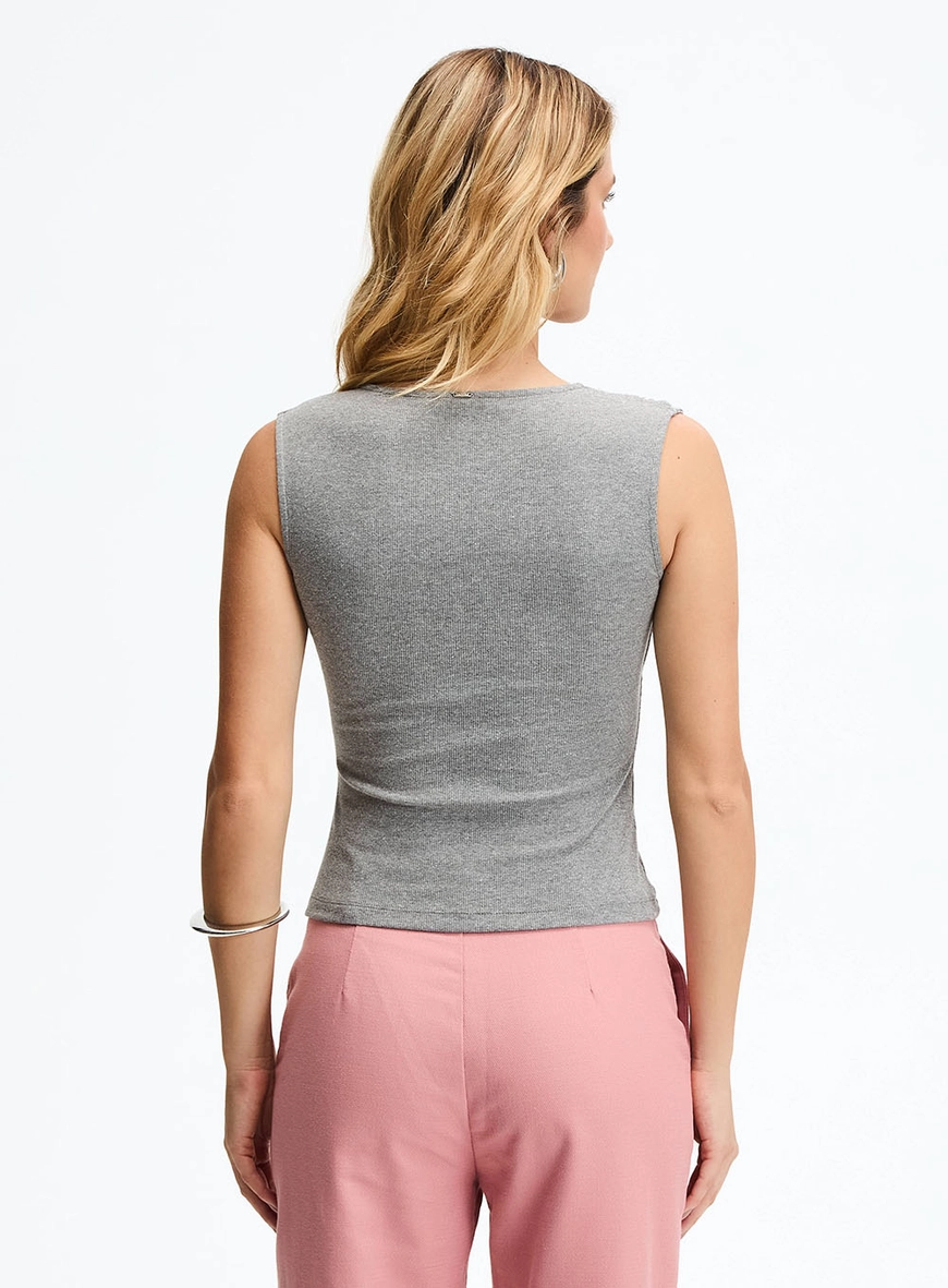 Blusa Slim Com Alça Transpassada Cinza 2