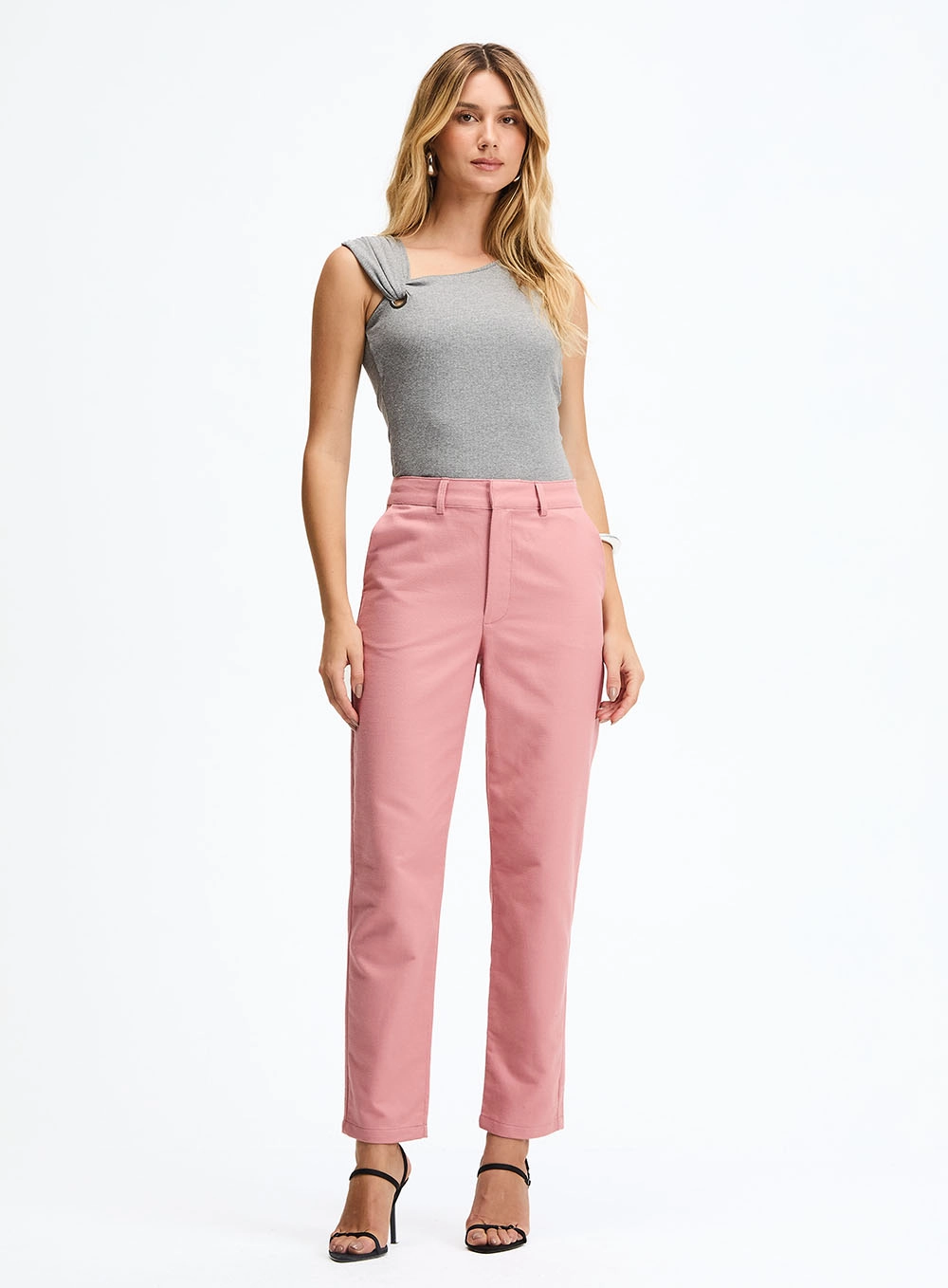 Blusa Slim Com Alça Transpassada Cinza 4