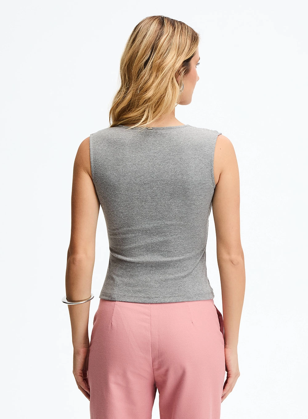 Blusa Slim Com Alça Transpassada Cinza 2