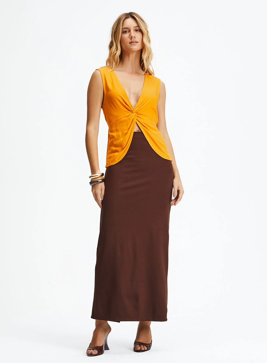 Blusa Comfort Transpassada E Decote V Laranja 1
