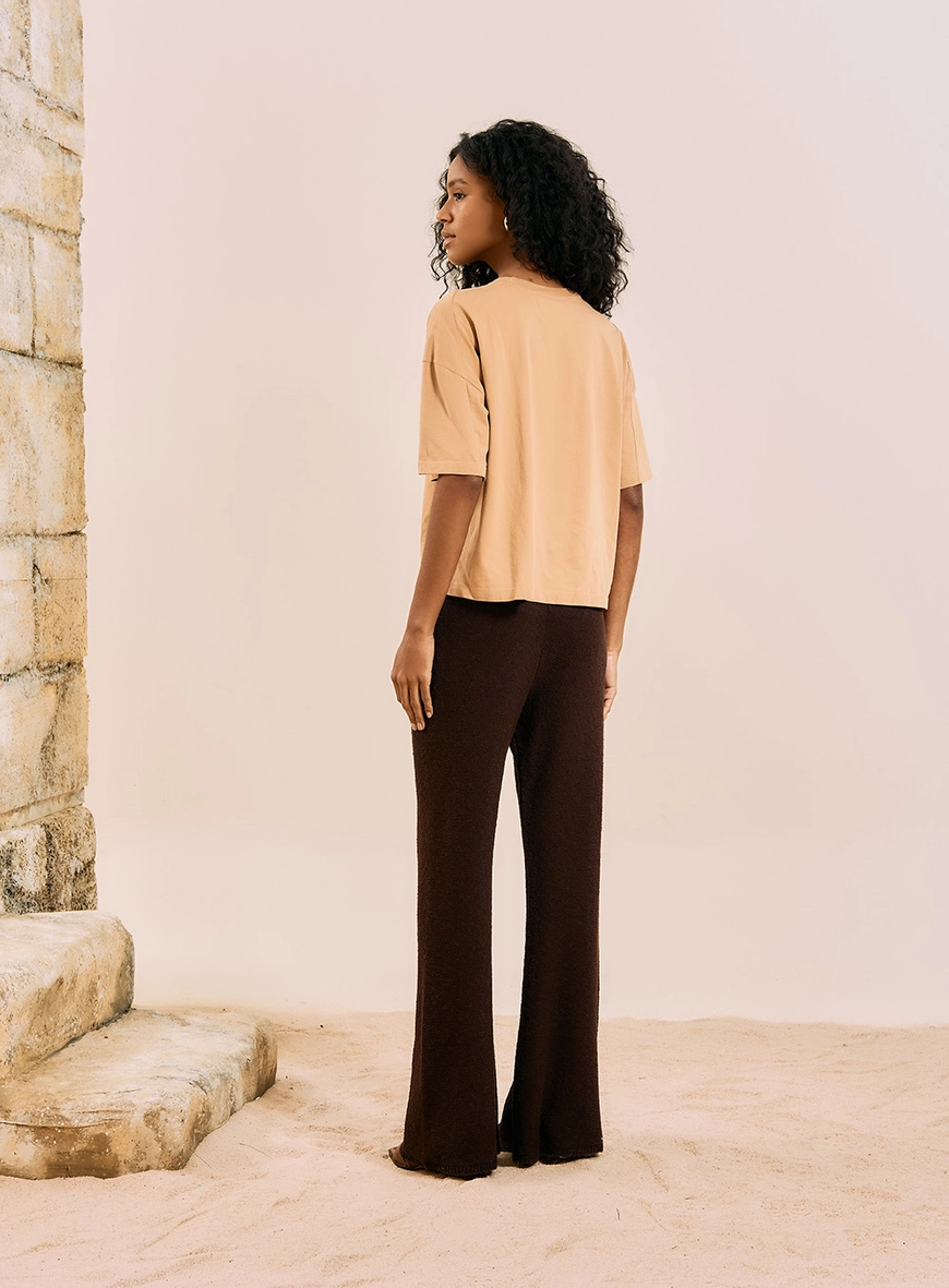 Calça Wide Leg Em Tricot Marrom 3
