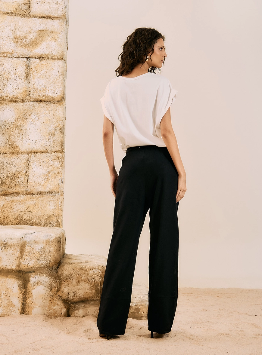 Calça Wide Leg Bordada Paisley Preto 2