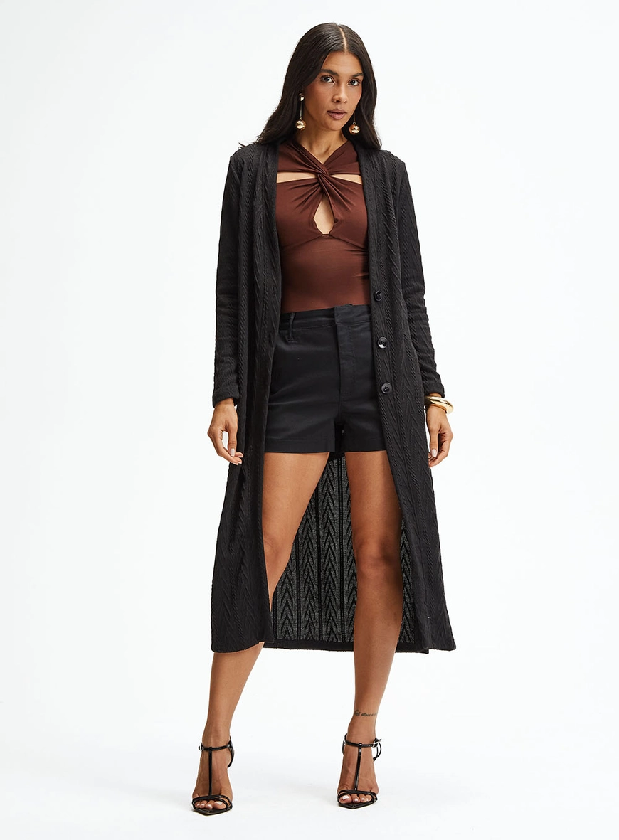 Blusa Slim Manga Longa Detalhe Frontal Marrom 1