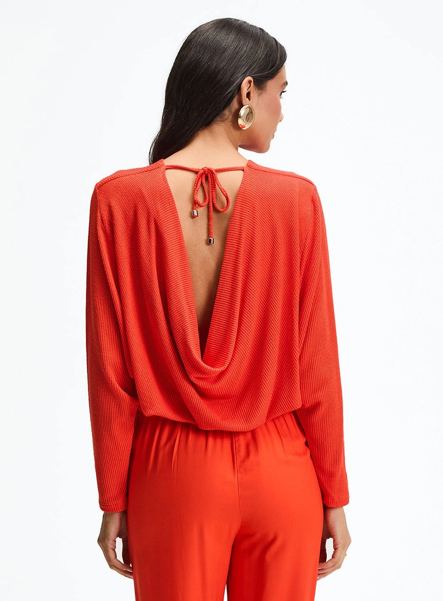 Blusa Oversized De Manga Longa Com Detalhe Costas Laranja 4