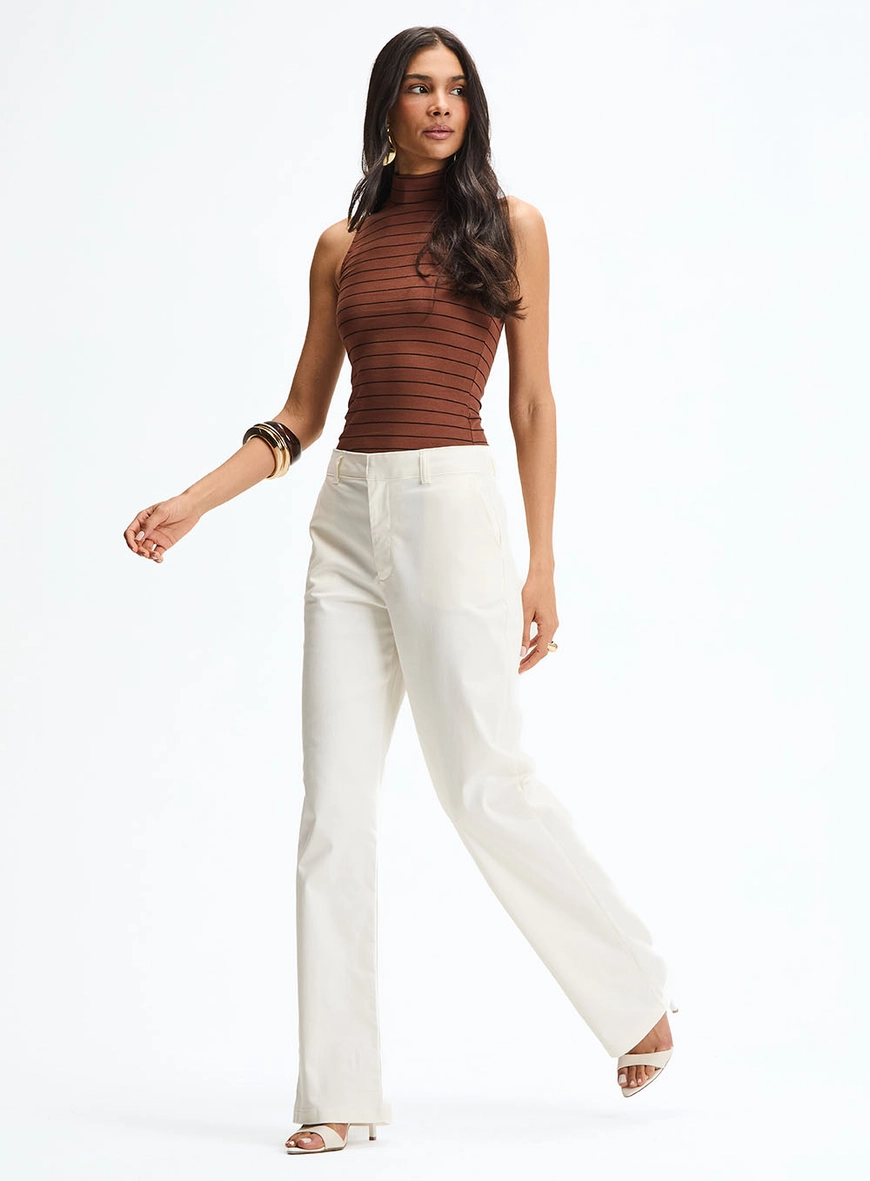 Regata Feminina Slim Gola Alta Listrada Marrom 1