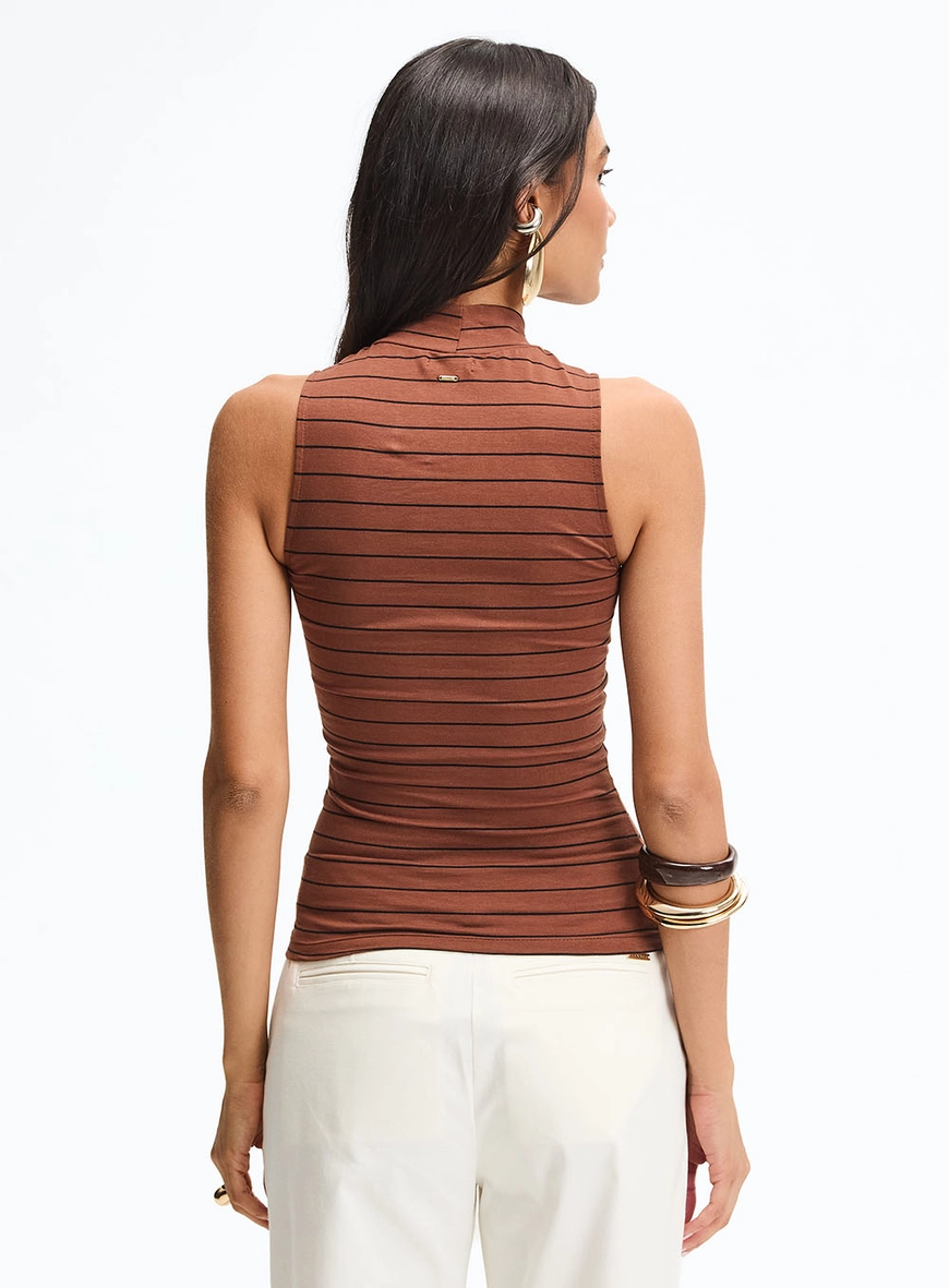 Regata Feminina Slim Gola Alta Listrada Marrom 4