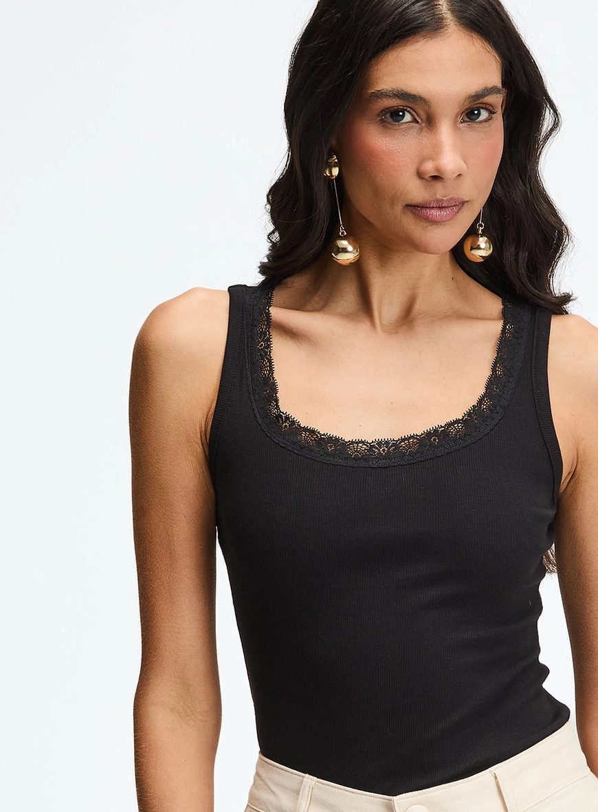 Regata Canelada Slim Com Sobreposição Preto 3