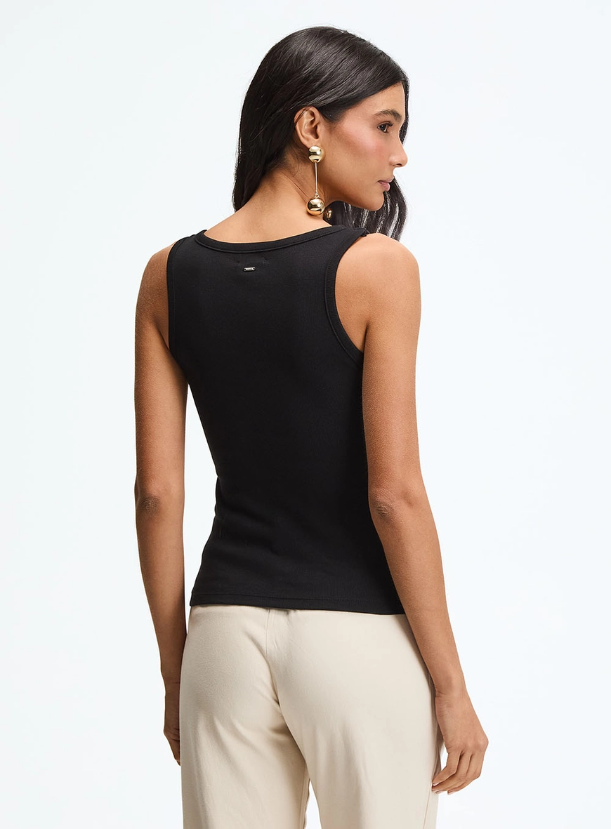 Regata Canelada Slim Com Sobreposição Preto 2