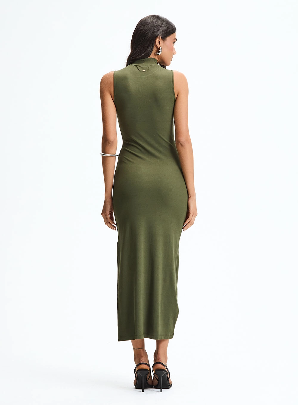 Vestido Longo Slim Com Gola Alta Verde 4