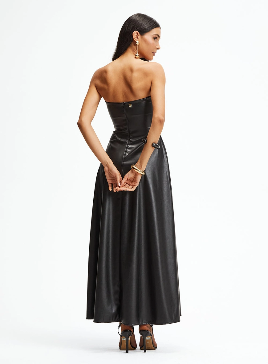 Vestido Midi Evasê Tomara Que Caia Preto 4