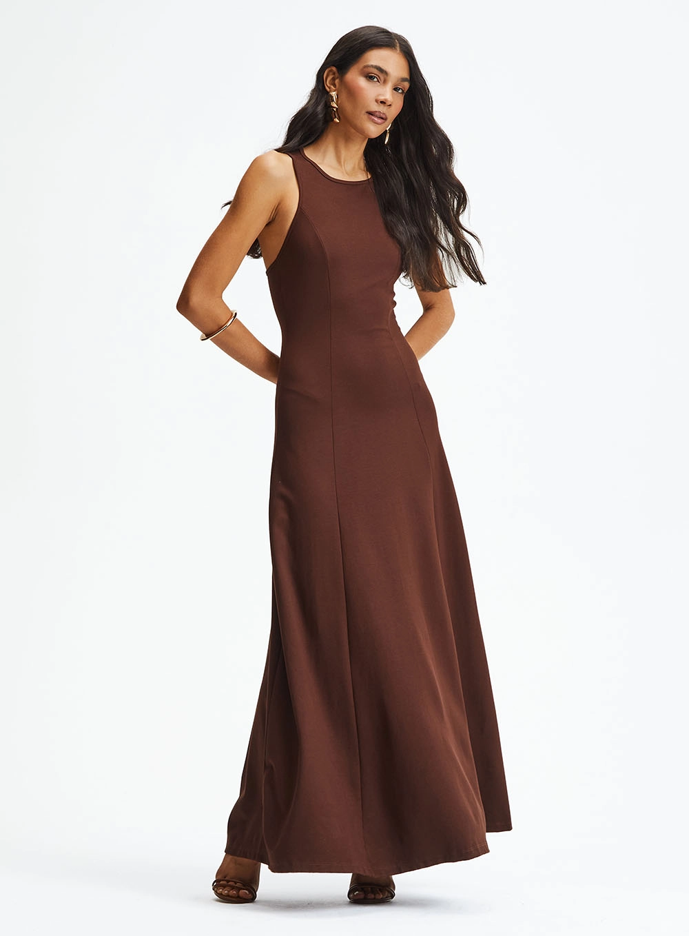 Vestido Longo Evasê Marrom 1