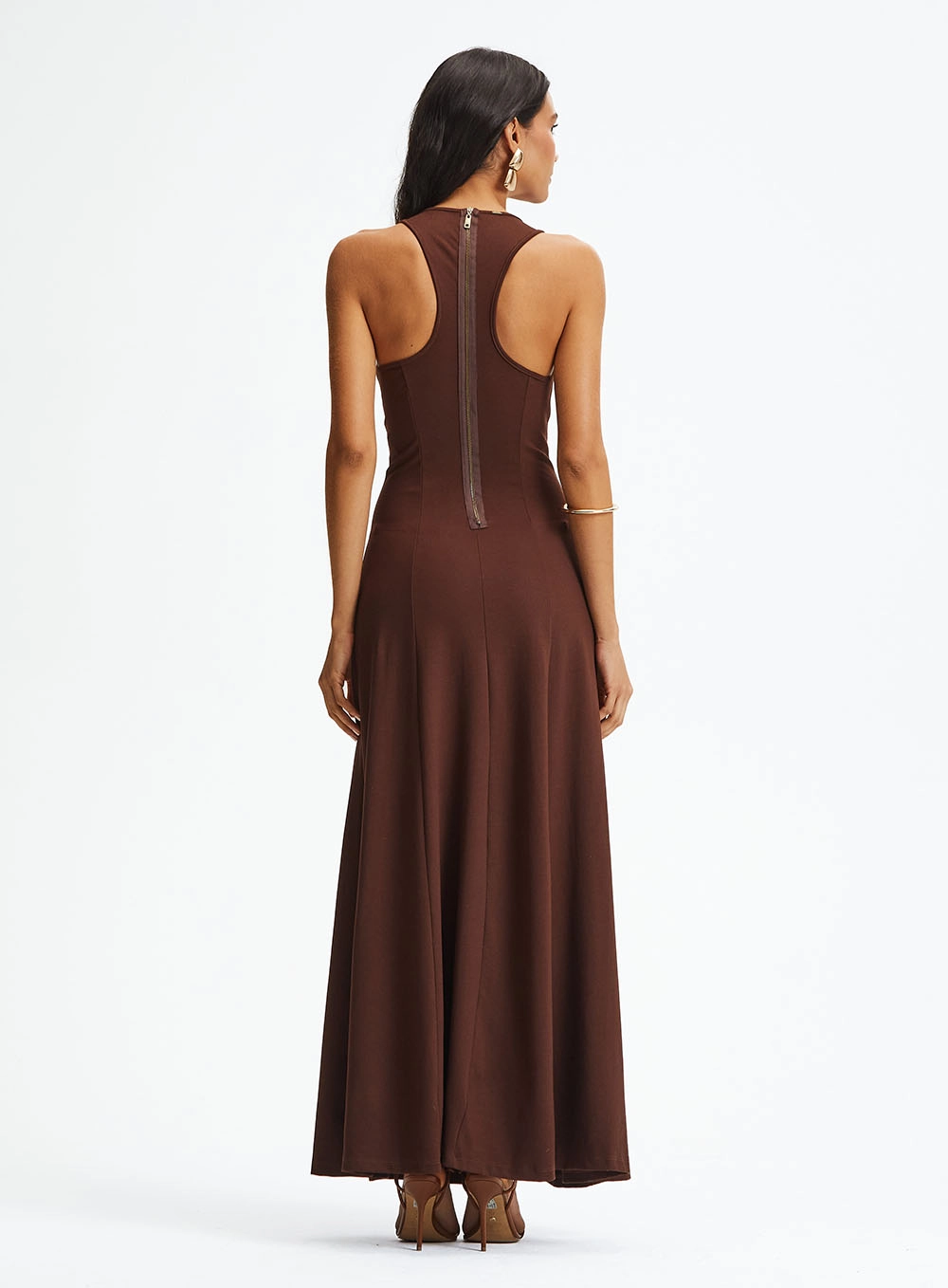 Vestido Longo Evasê Marrom 4