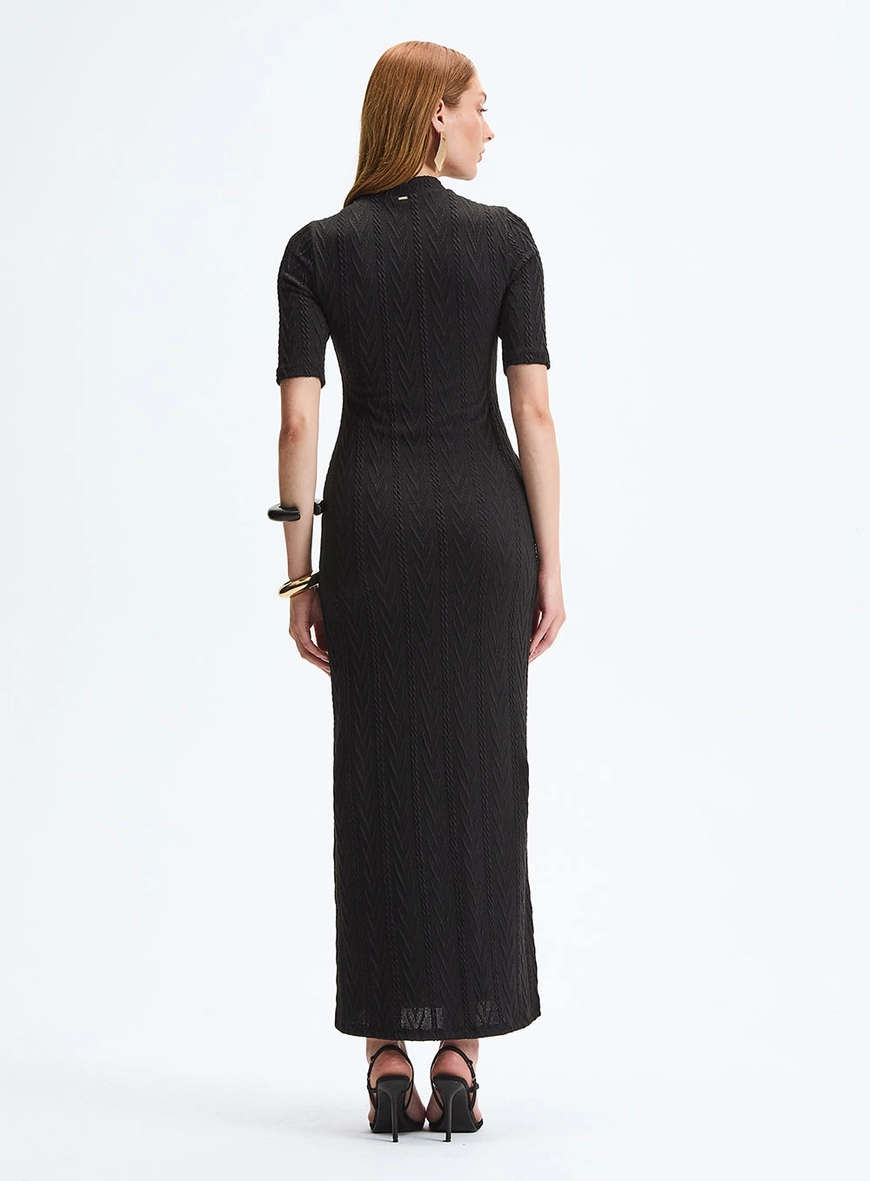 Vestido Longo Slim Gola Alta Com Zíper Preto 4
