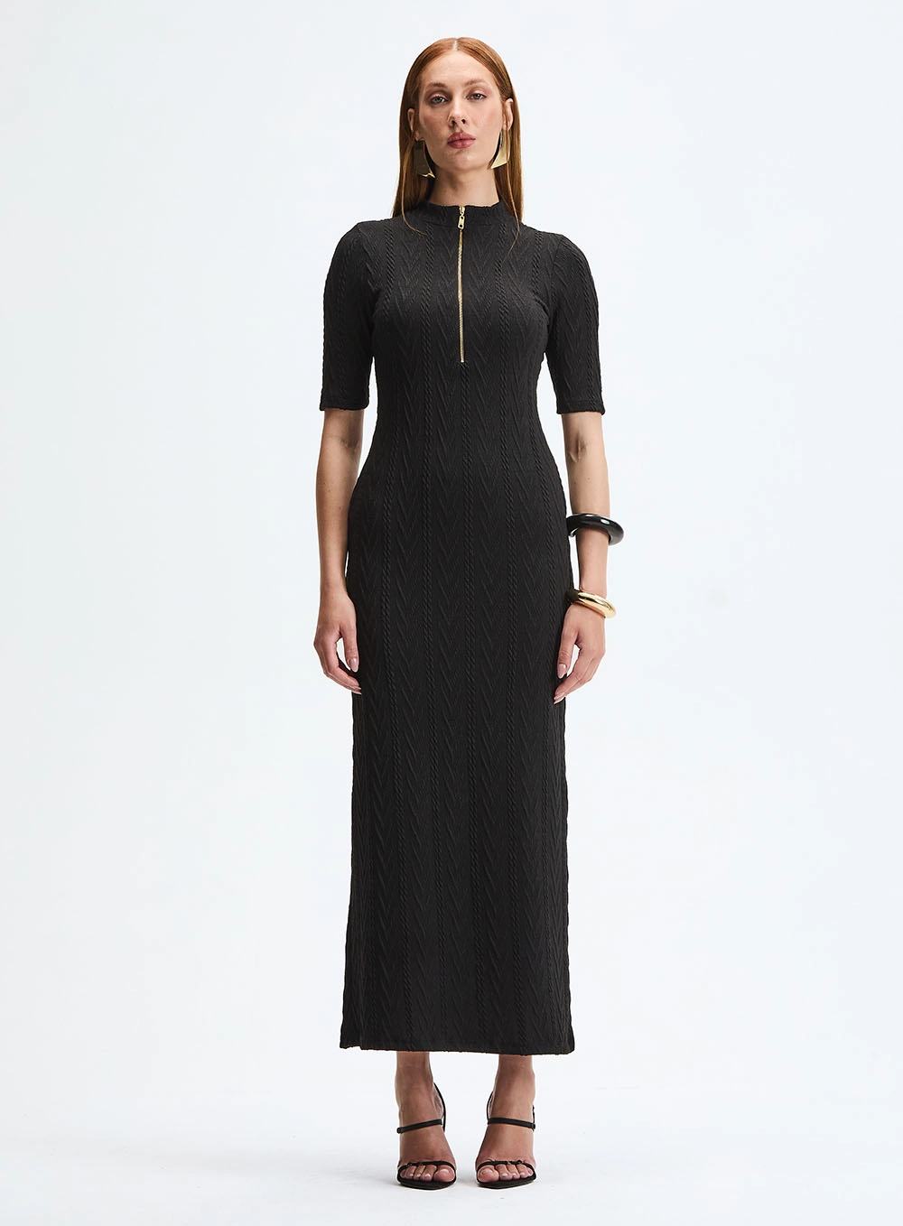 Vestido Longo Slim Gola Alta Com Zíper Preto 2