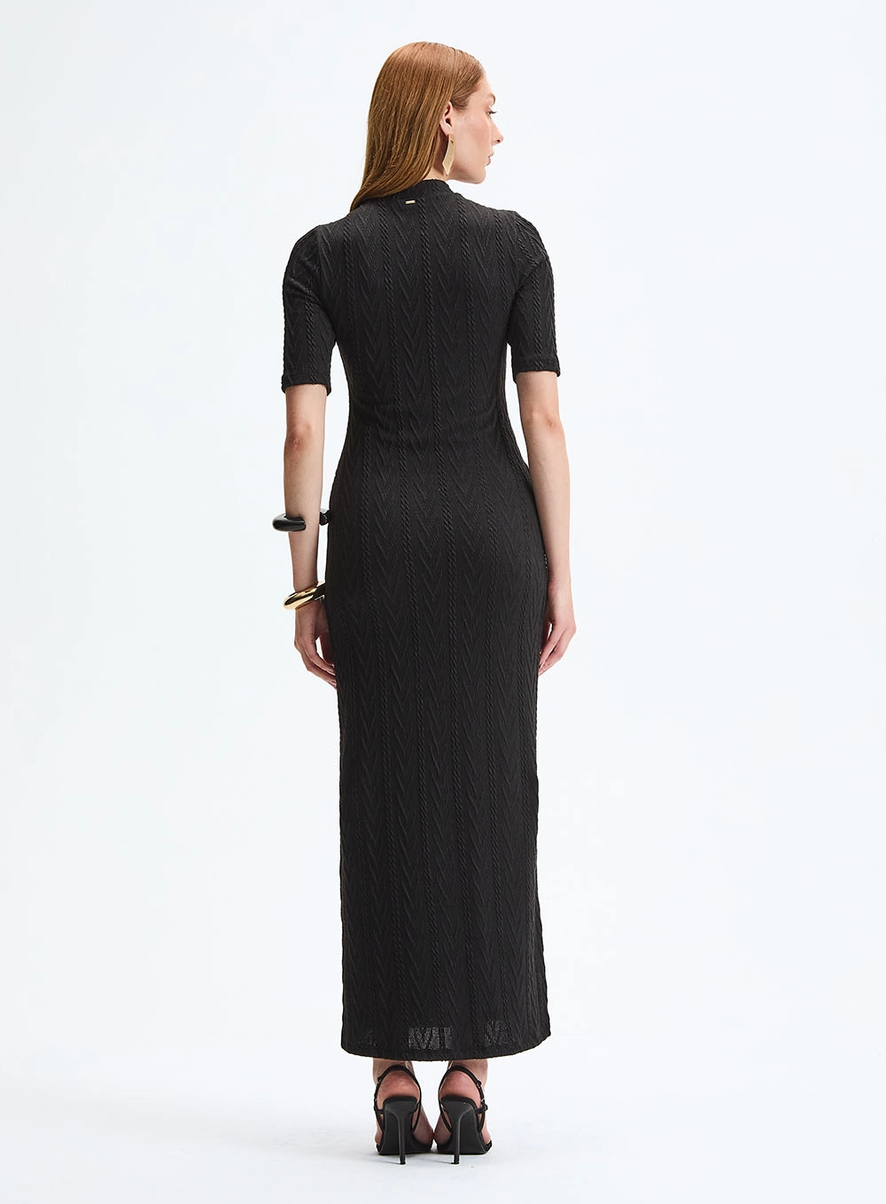 Vestido Longo Slim Gola Alta Com Zíper Preto 4