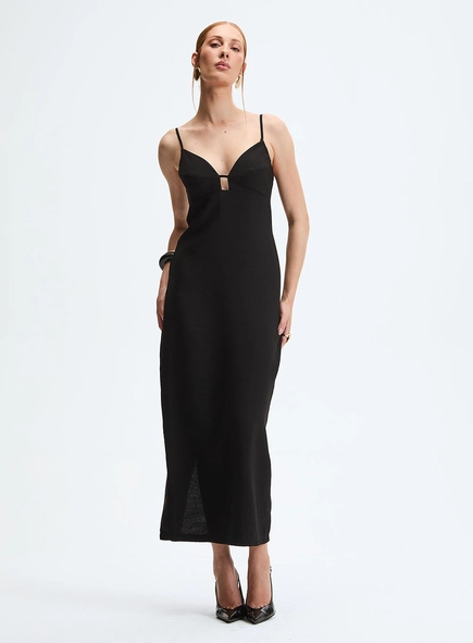 Vestido Midi Slim Com Decote Em V