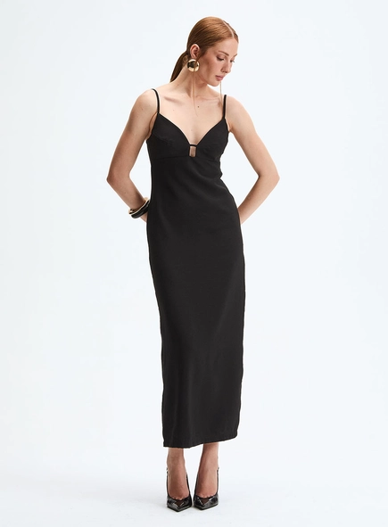 Vestido Midi Slim Com Decote Em V