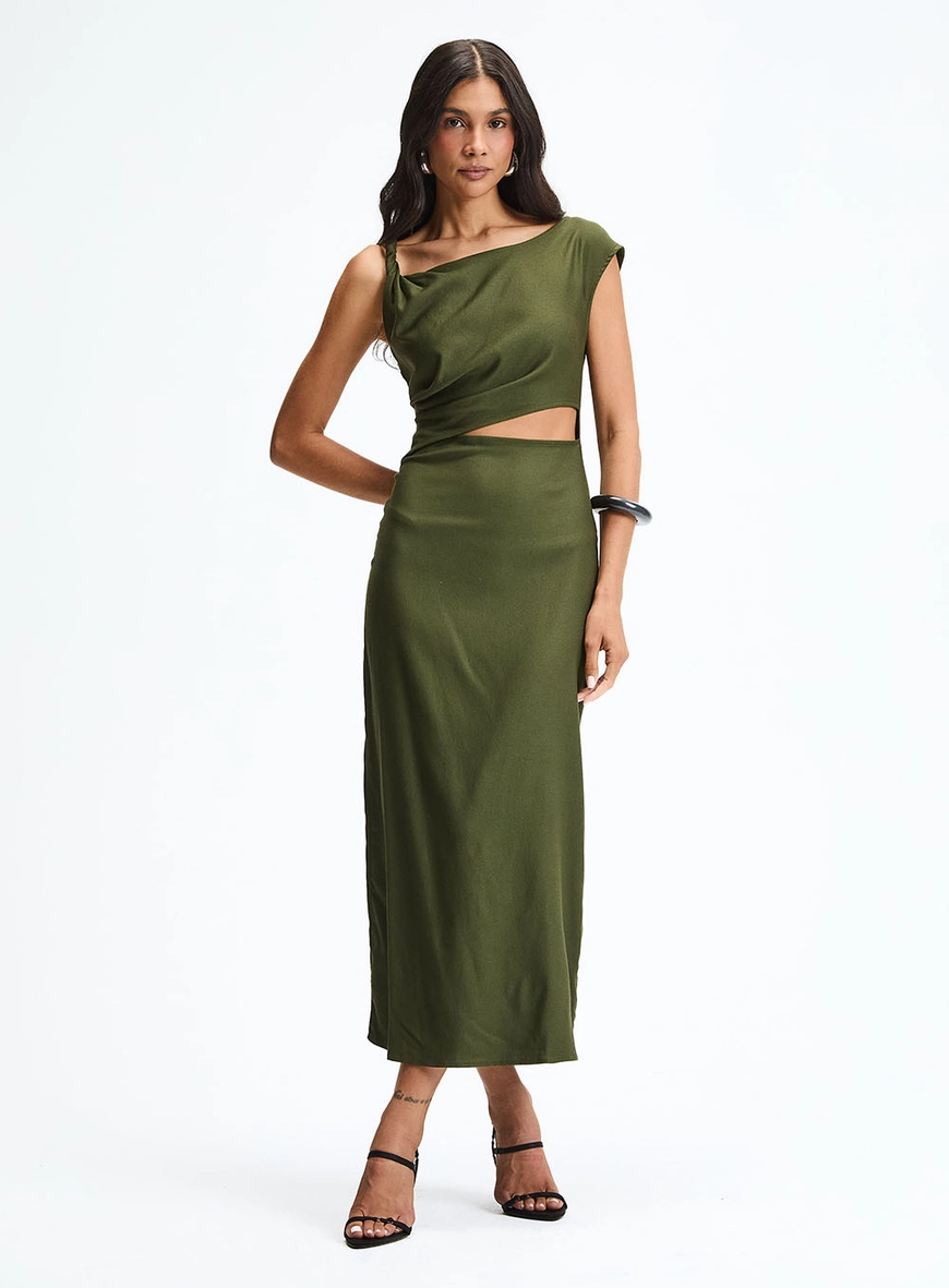 Vestido Midi Slim Com Recorte Lateral Verde 1