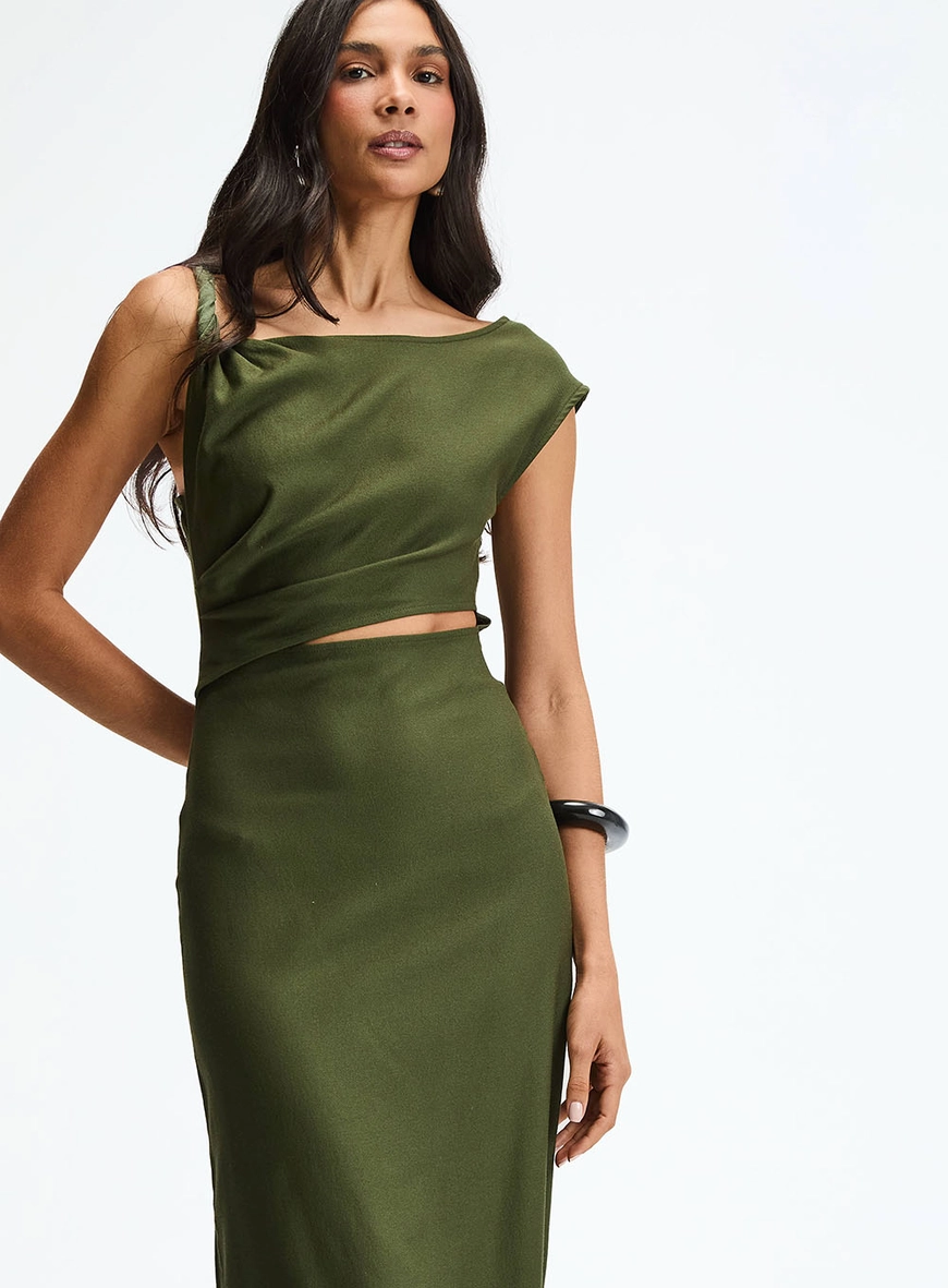 Vestido Midi Slim Com Recorte Lateral Verde 3