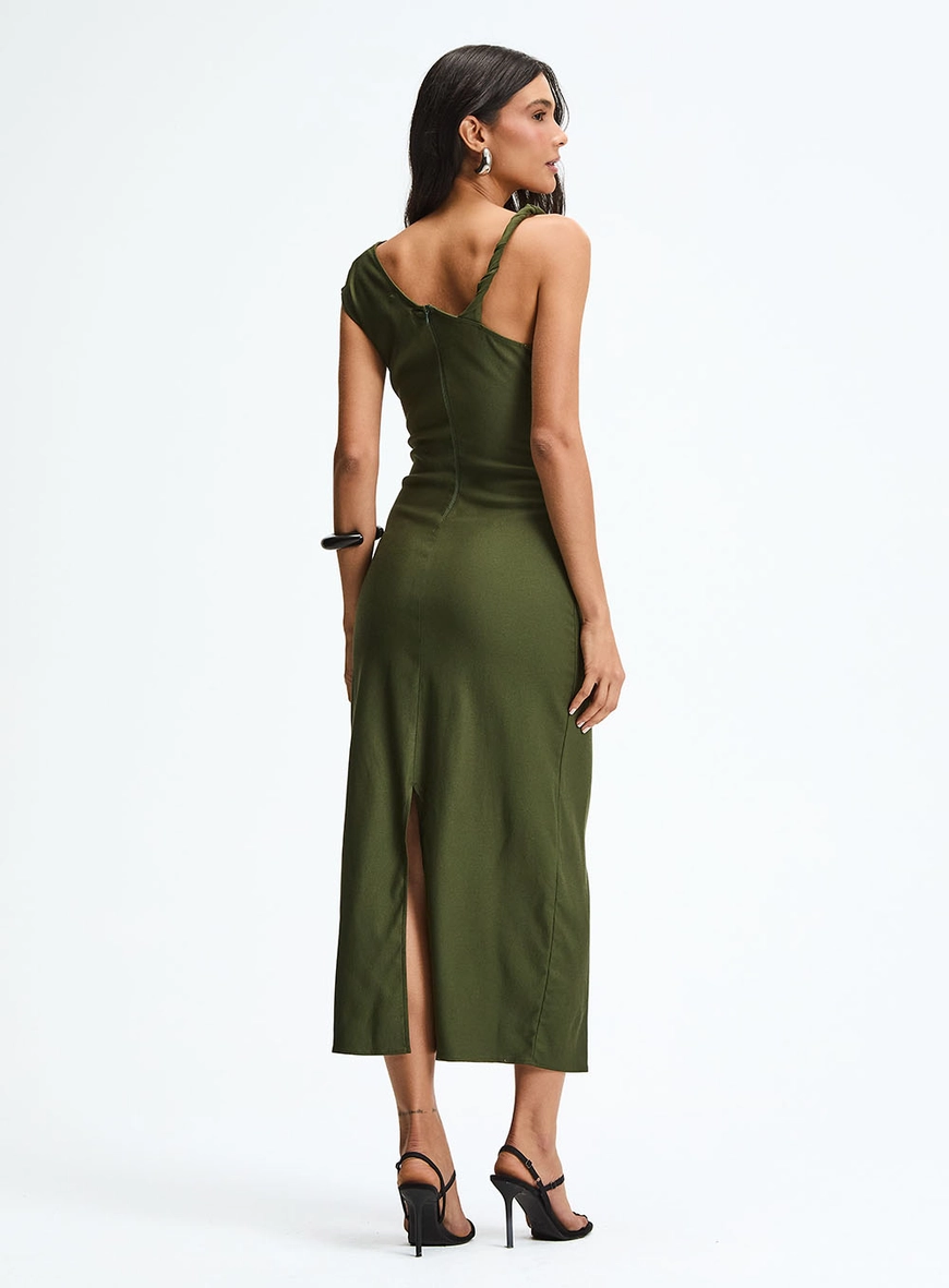 Vestido Midi Slim Com Recorte Lateral Verde 4