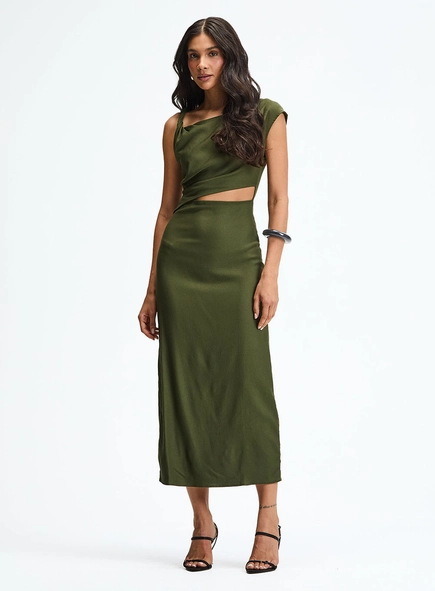 Vestido Midi Slim Com Recorte Lateral