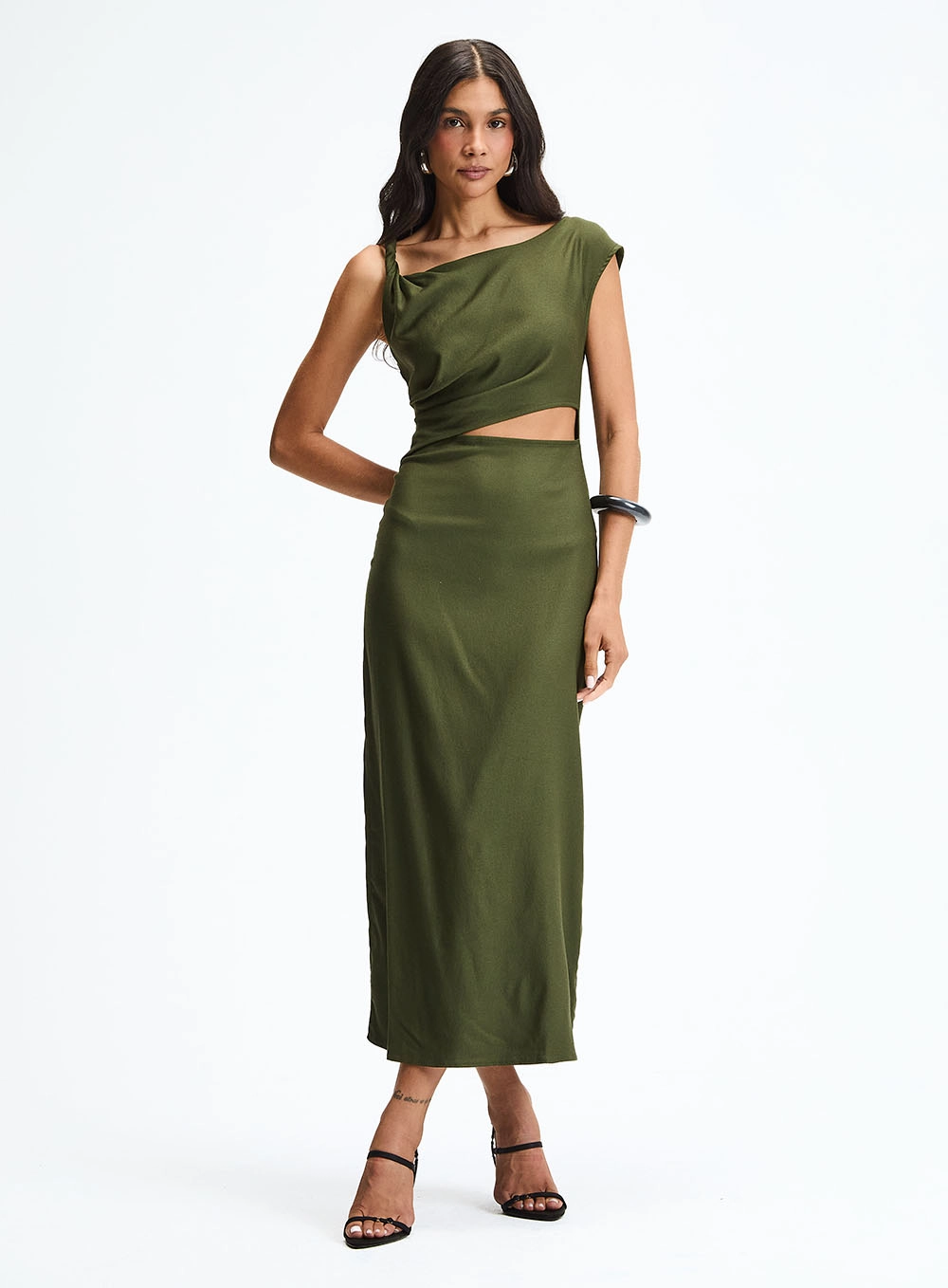 Vestido Midi Slim Com Recorte Lateral Verde 1