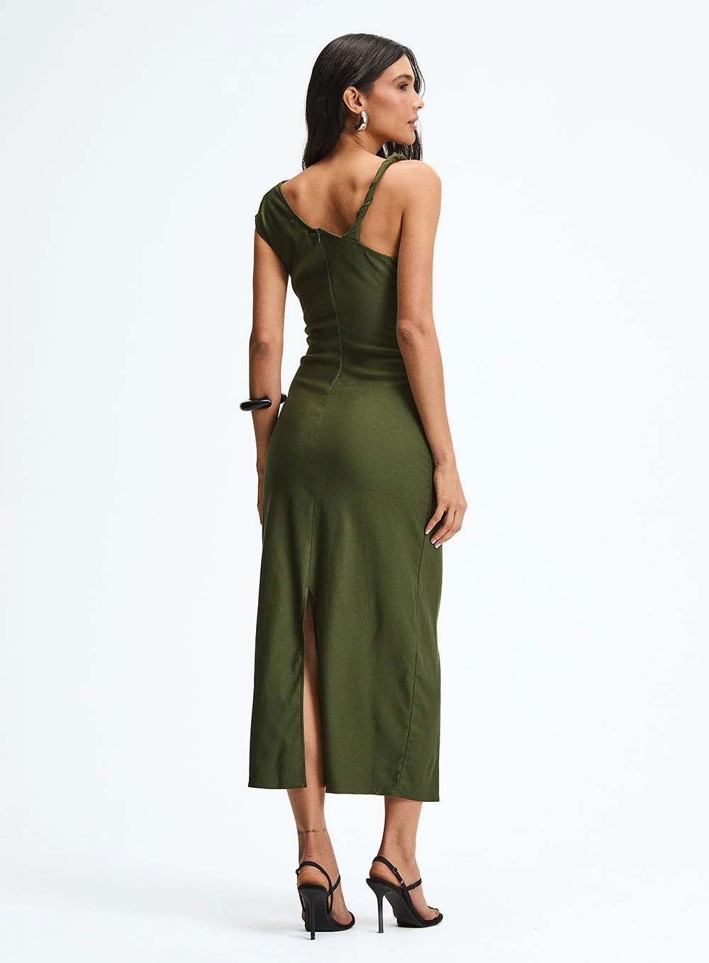 Vestido Midi Slim Com Recorte Lateral Verde 4