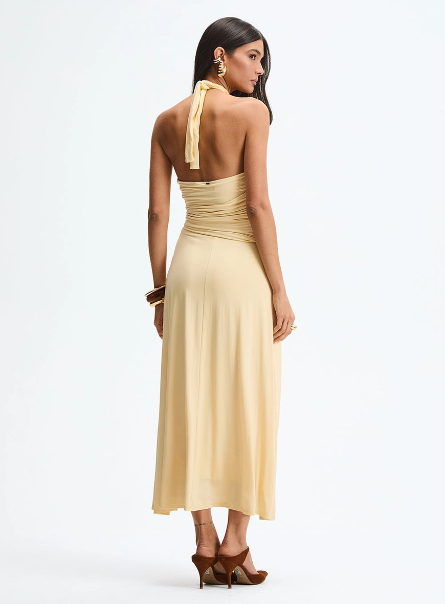 Vestido Midi Comfort Com Faixa E Argola Bege 4