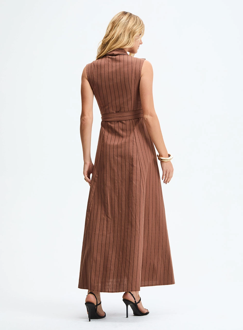 Vestido Longo Evasê Listrado Com Decote Em V Estampados 4