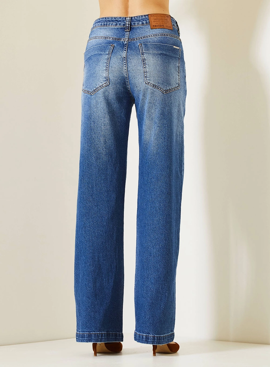 Calça Jeans Feminina Wide Leg Com Cintura Alta Índigo 4