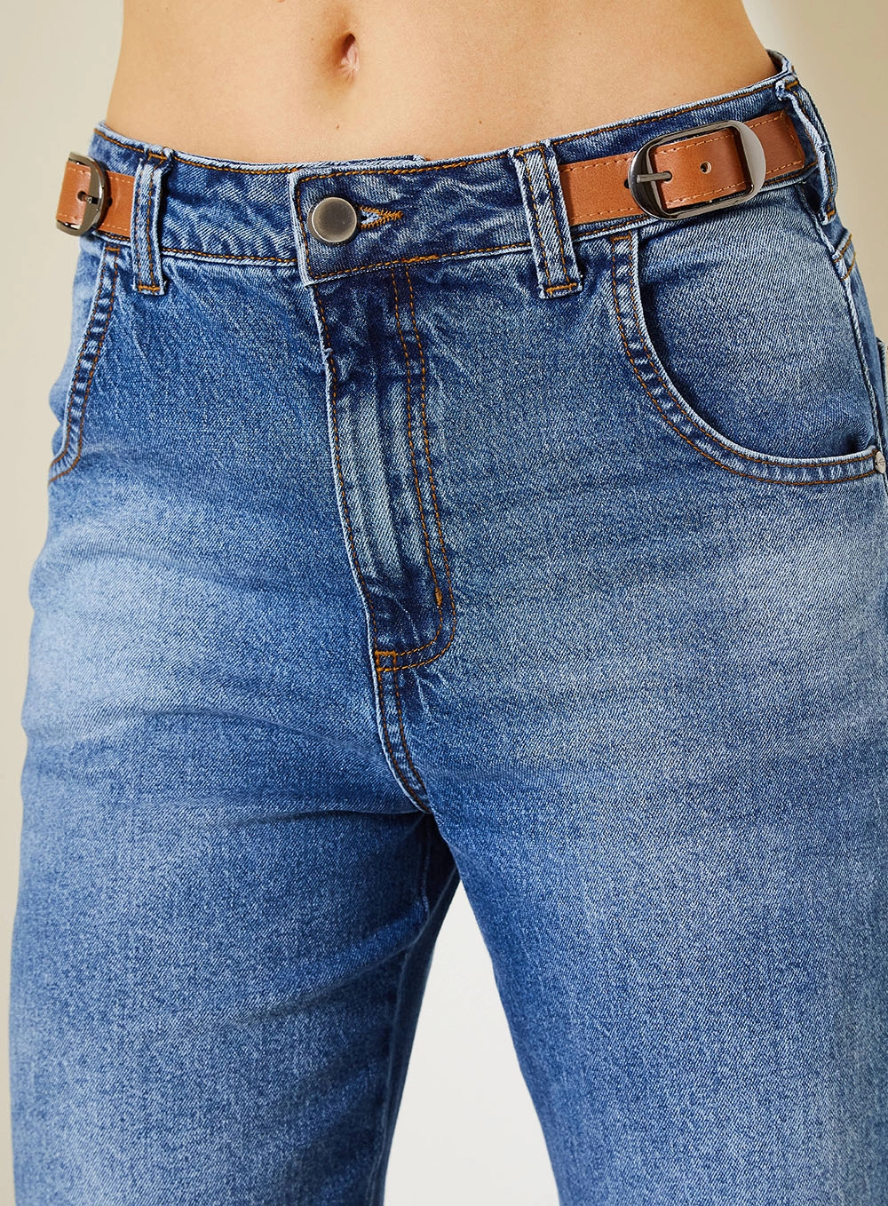 Calça Jeans Feminina Wide Leg Com Cintura Alta Índigo 3