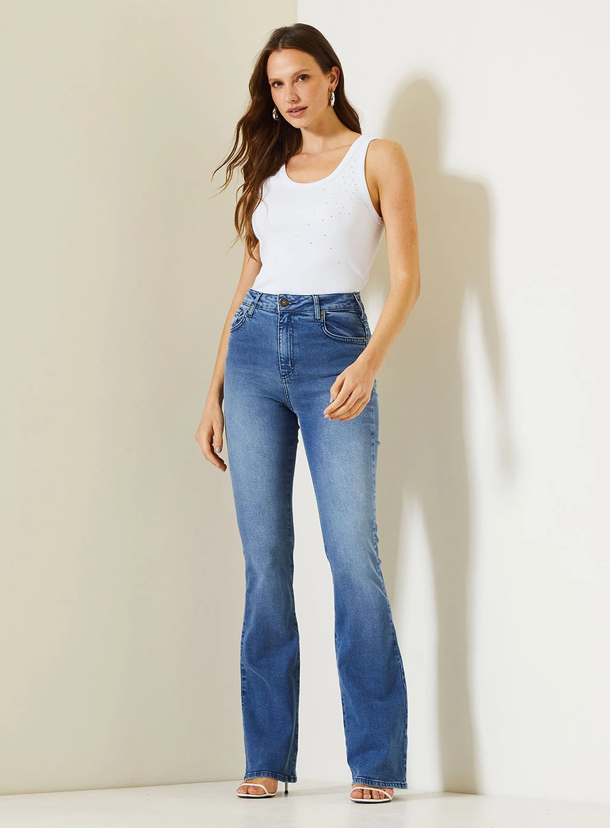 Calça Jeans Feminina Camila Com Cintura Alta Índigo 1