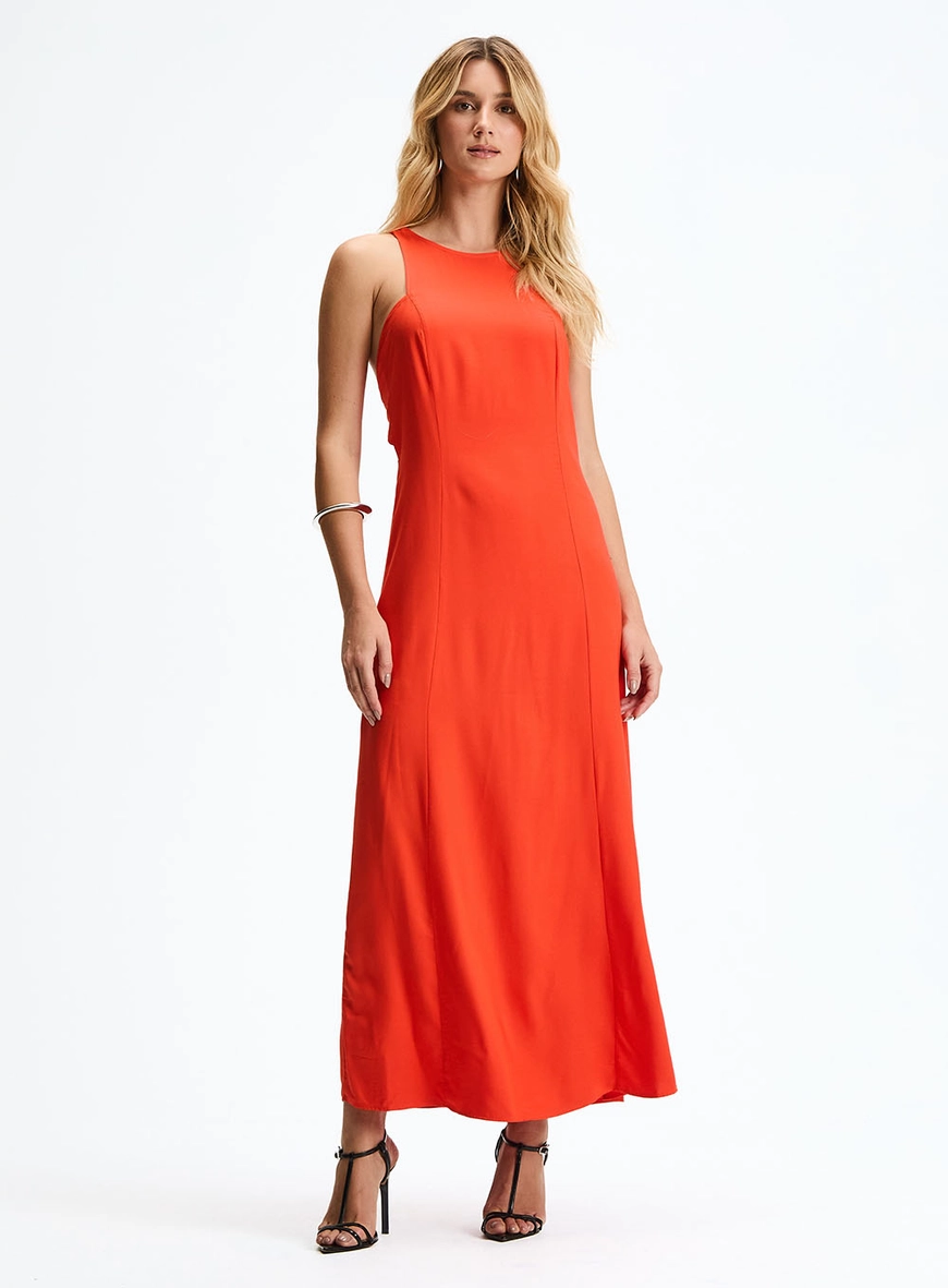 Vestido Longo Comfort Com Amarração Nas Costas Laranja 1