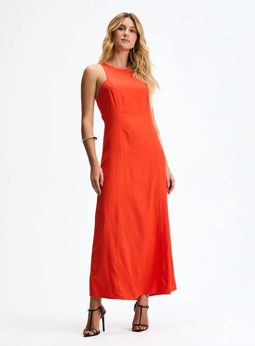 Vestido Longo Comfort Com Amarração Nas Costas Laranja 2
