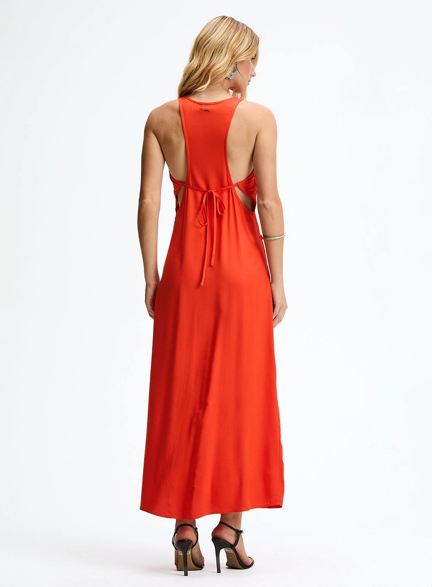 Vestido Longo Comfort Com Amarração Nas Costas Laranja 4