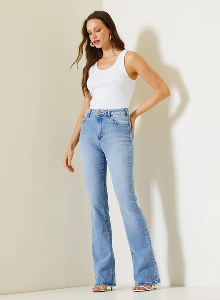 Calça Jeans Feminina Camila Com Bolsos Decorados
